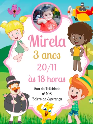 Convite Aniversário Mundo Bita com Foto para Editar Online
