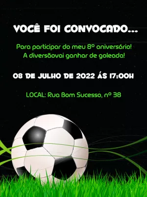 Convite de Aniversário Futebol para Editar e Enviar