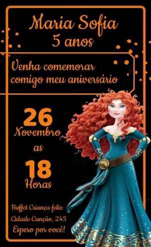 Convite Aniversário Merida Valente para Editar Online