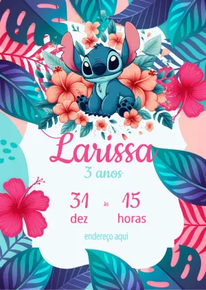 Convite Aniversário Stitch Tropical para Editar Online