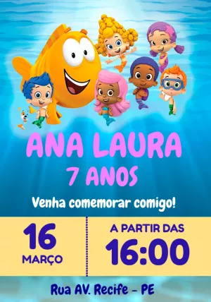 Convite de Aniversário Bubble Guppies com Personagens para Editar