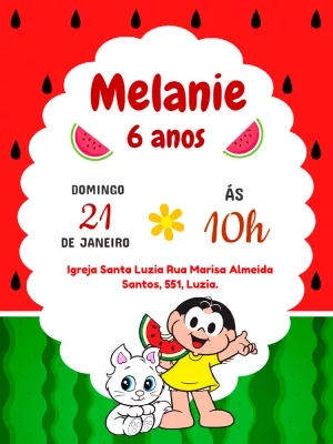 Convite de Aniversário Magali Melancia para Editar Online
