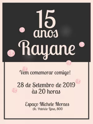 Convite de 15 anos Elegante Preto e Rosa para Editar Online