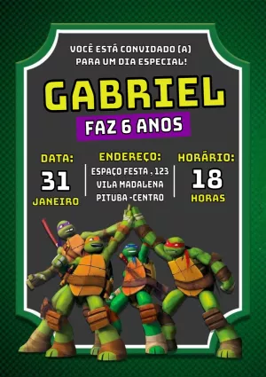 Convite de Aniversário Tartarugas Ninja para Editar Online