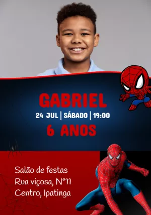 Convite Aniversário Homem-Aranha com Foto para Editar Online