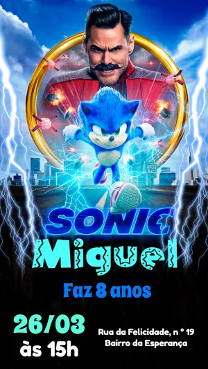 Convite Aniversário Sonic com Personagens para Editar Online
