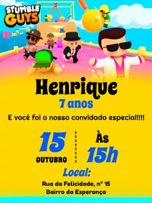 Convite de Aniversário Stumble Guys para Editar Online