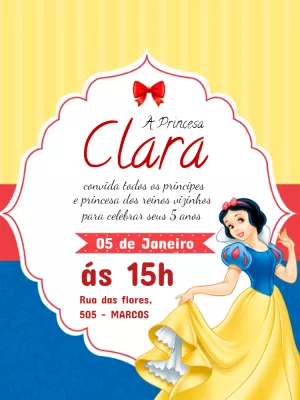 Convite Aniversário Branca de Neve Princesa para Editar Online