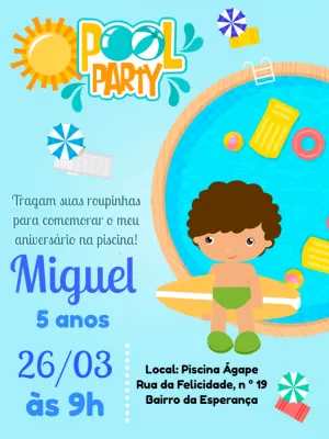 Convite Aniversário Pool Party Menino para Editar Online