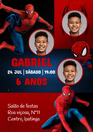 Convite Aniversário Homem-Aranha com Foto para Editar Online