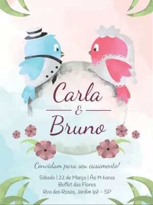 Convite de Casamento Pássaros Romântico para Editar Online