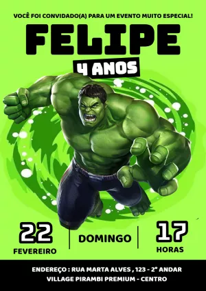 Convite de Aniversário Incrível Hulk para Editar Online