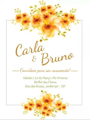 Convite de Casamento Floral Amarelo para Editar Online