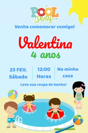 Convite Aniversário Pool Party Infantil para Editar Online