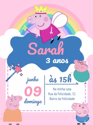 Convite Aniversário Peppa Pig Fada para Editar Online