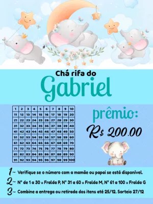Chá Rifa Elefantinho Azul para Editar Online e Imprimir