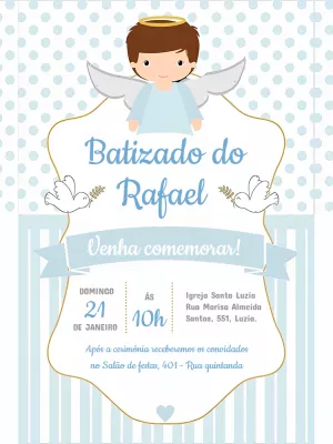 Convite de Batizado Menino Anjinho para Editar Online