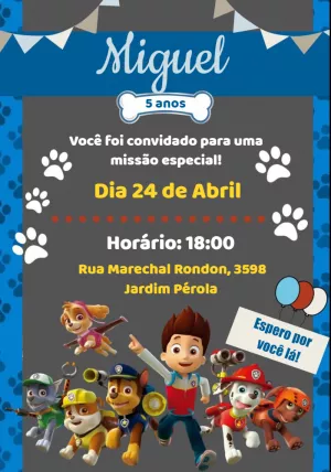 Convite de Aniversário Patrulha Canina para Editar Online