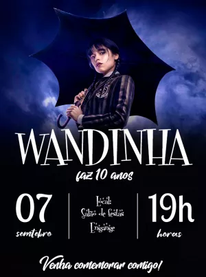 Convite Aniversário Wandinha Addams para Editar Online