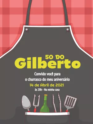 Convite Aniversário Churrasco Avental para Editar Online