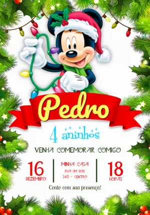 Convite de Aniversário Mickey Mouse Natal para Editar Online