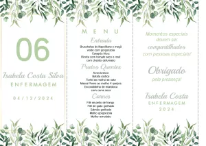 Cardápio de Formatura Botânico com Folhas Verdes para Editar