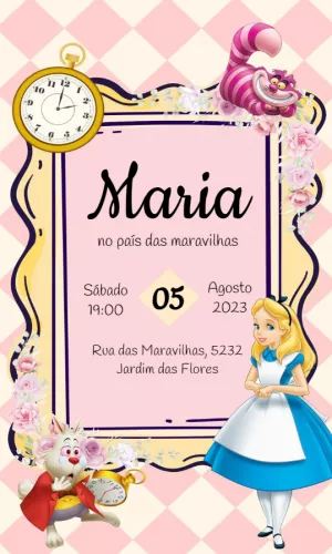 Convite Aniversário Alice no País das Maravilhas para Editar