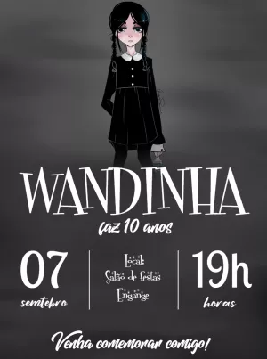 Convite de Aniversário Wandinha Addams para Editar Online