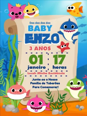 Convite de Aniversário Baby Shark para Editar Online