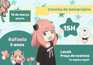 Convite Aniversário Spy x Family com Anya para Editar Online