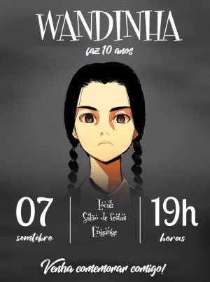 Convite de Aniversário Wandinha Addams para Editar Online