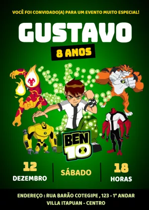 Convite de Aniversário Ben 10 com Aliens para Editar Online