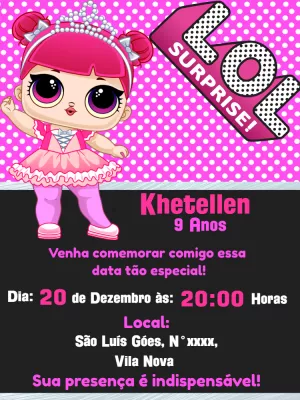 Convite Aniversário Boneca Lol Surprise para Editar Online