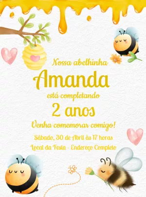 Convite de Aniversário Abelhinha Fofa para Editar Online