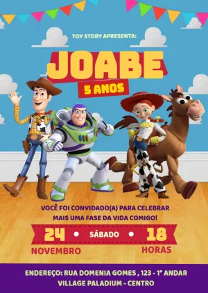 Convite de Aniversário Toy Story com Personagens para Editar