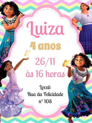 Convite de Aniversário Encanto com Personagens para Editar