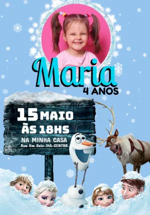 Convite Aniversário Frozen com Foto para Editar Online