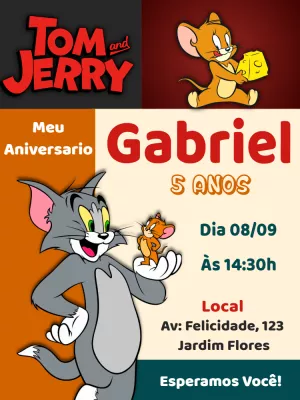 Convite de Aniversário Tom e Jerry para Editar Online