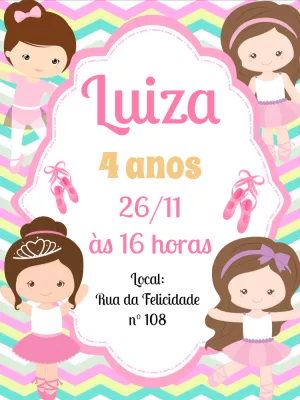 Convite de Aniversário Bailarina para Editar Online