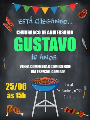 Convite Aniversário Churrasco Chalkboard para Editar Online