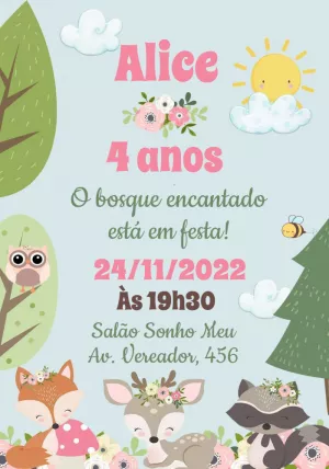 Convite Aniversário Bosque Encantado para Editar Online