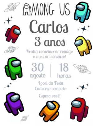 Convite de Aniversário Among Us para Editar Online