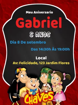 Convite de Aniversário Chaves com a Turma para Editar Online