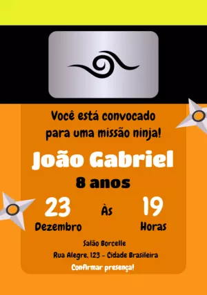 Convite de Aniversário Naruto Editável Online para Enviar