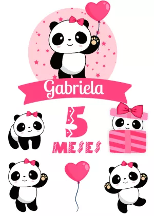 Topo de Bolo Mesversário Pandinha Rosa para Editar Online