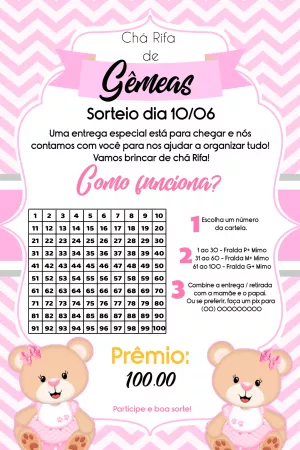 Chá Rifa de Gêmeas com Ursinhas para Editar Online