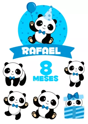 Topo de Bolo Aniversário Pandinha Azul Editável Online