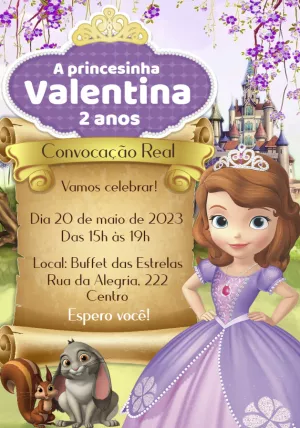 Convite de Aniversário Princesinha Sofia para Editar Online