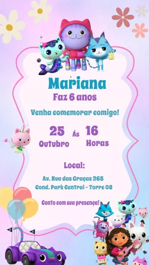 Invitación de cumpleaños La casa de muñecas de Gabby – Estático – Gisele