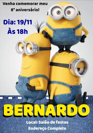 Convite de Aniversário Minions para Editar Online